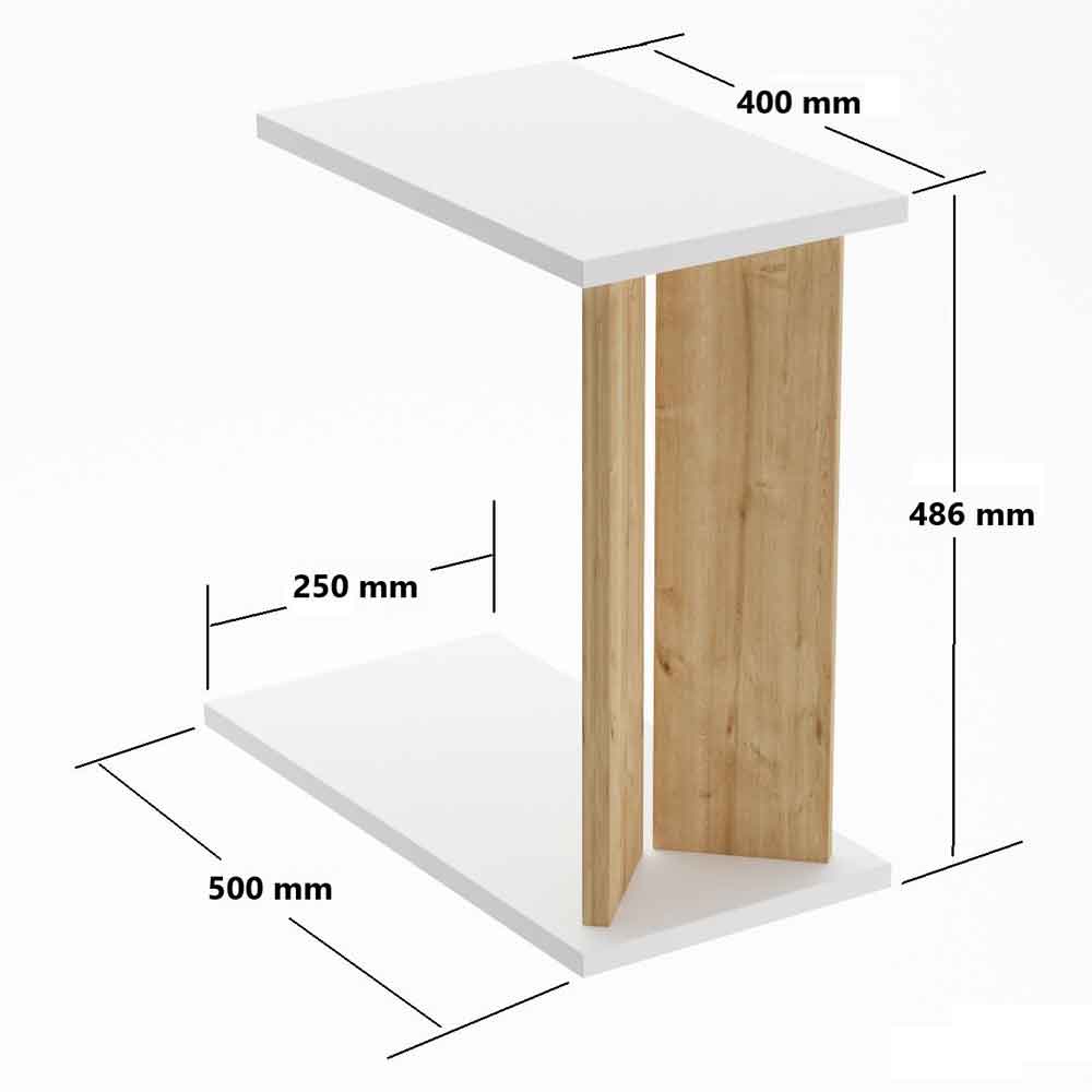 Lun Wooden Side Table in Sapphire Oak and White