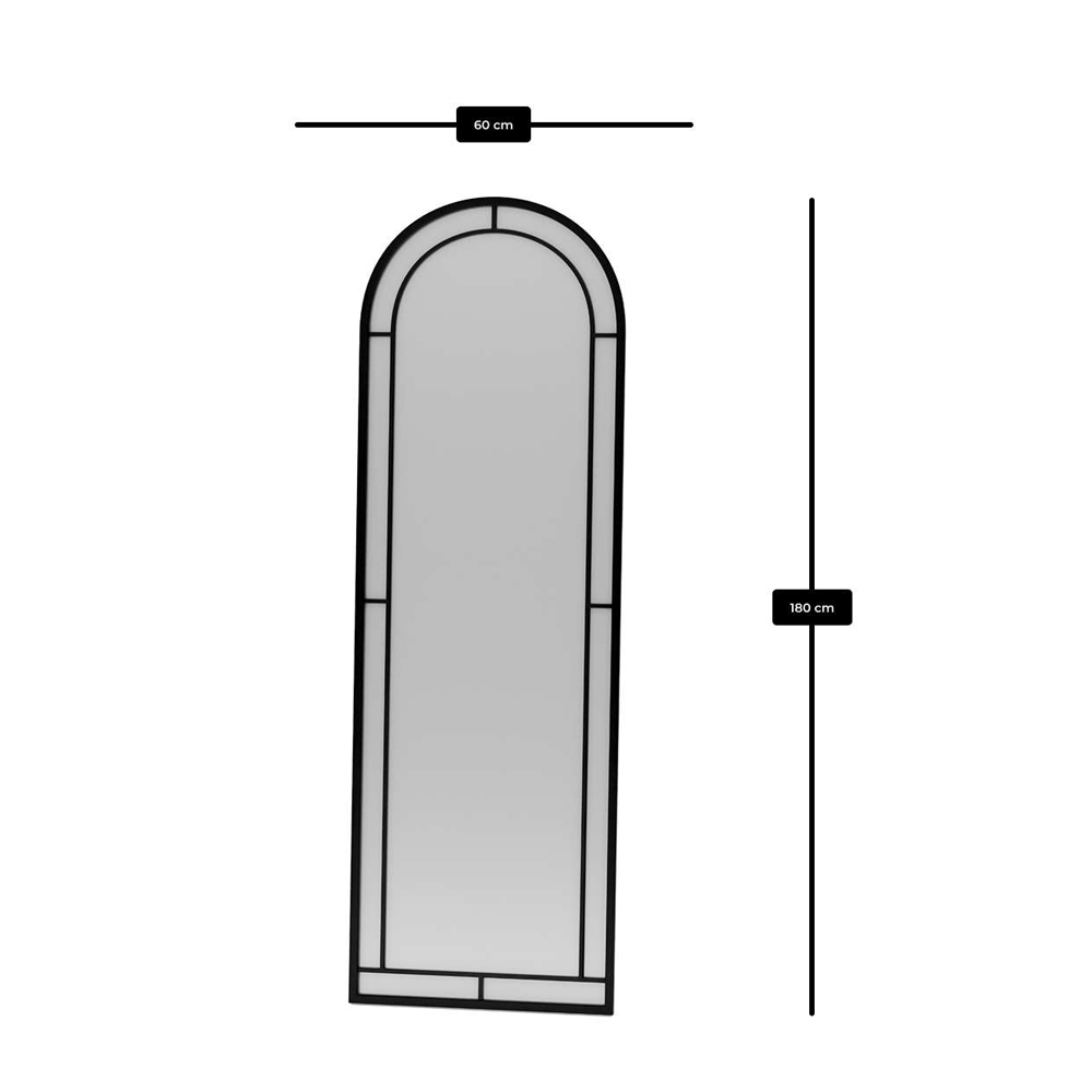 Luna Glass Cheval Mirror with Black Metal Frame