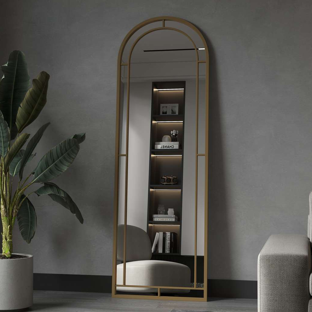 Luna Glass Cheval Mirror with Gold Metal Frame
