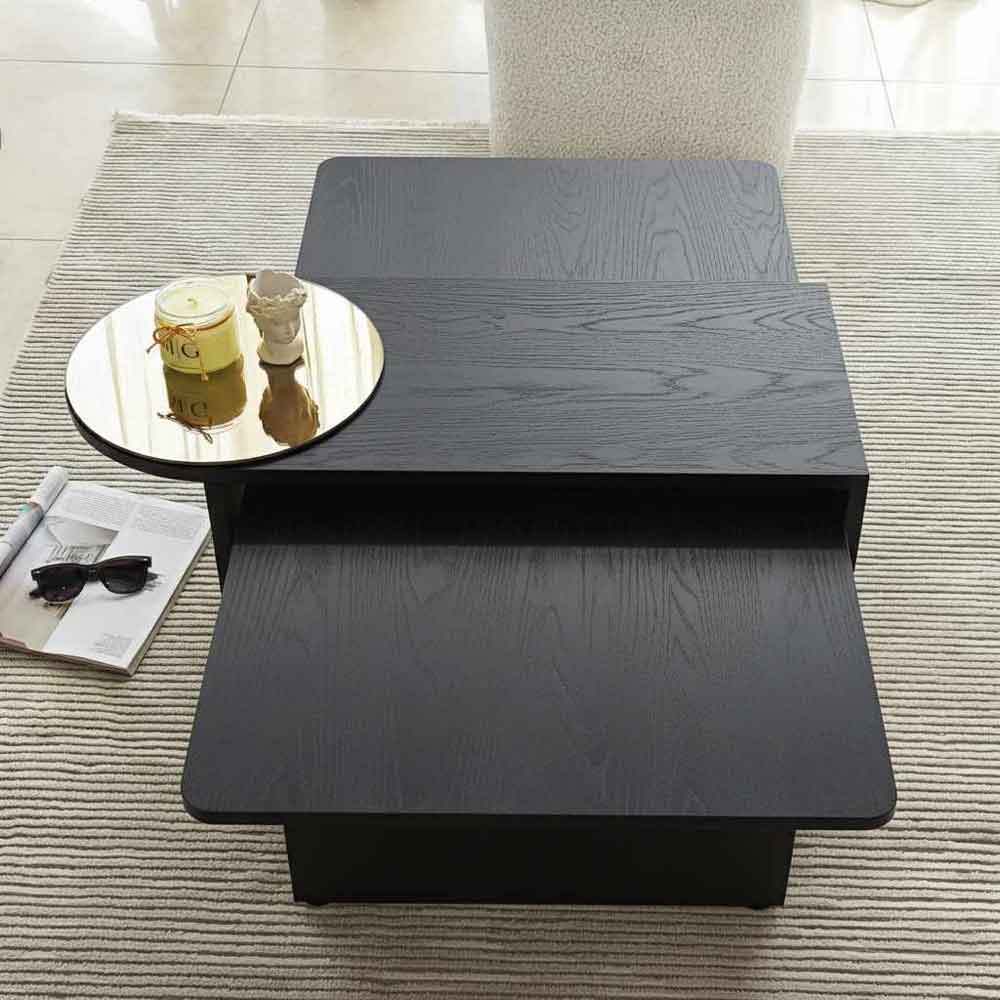 Luna Rectangular Wooden Nest of 2 Tables in Black