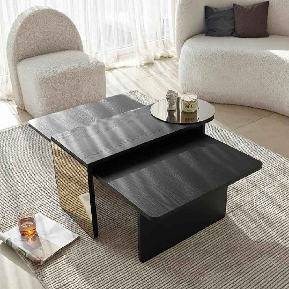 Luna Rectangular Wooden Nest of 2 Tables in Black
