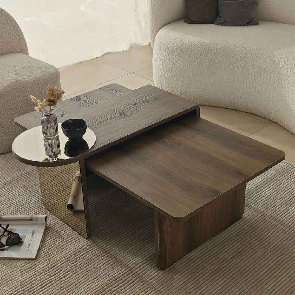 Luna Rectangular Wooden Nest of 2 Tables in Bronze and Walnut