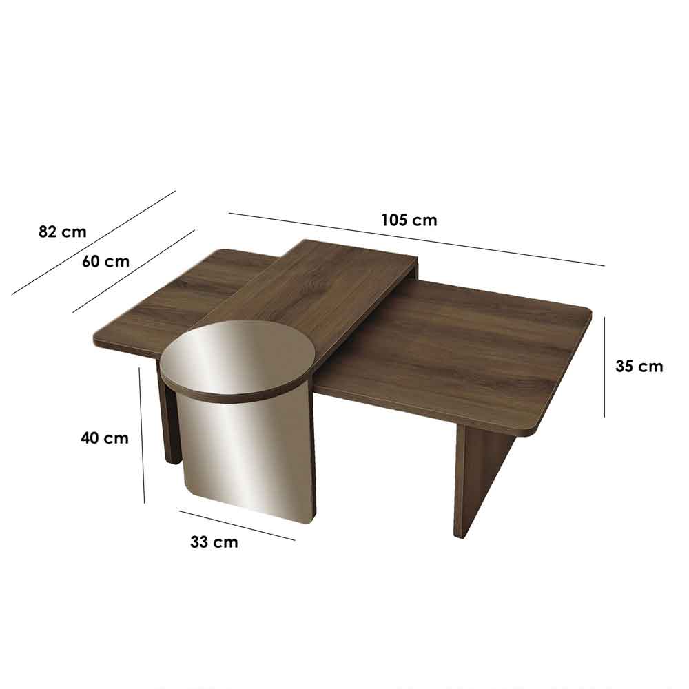 Luna Rectangular Wooden Nest of 2 Tables in Bronze and Walnut