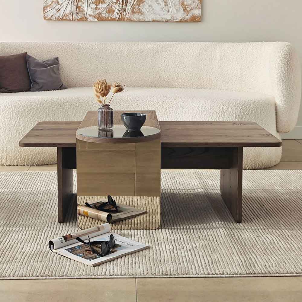 Luna Rectangular Wooden Nest of 2 Tables in Bronze and Walnut