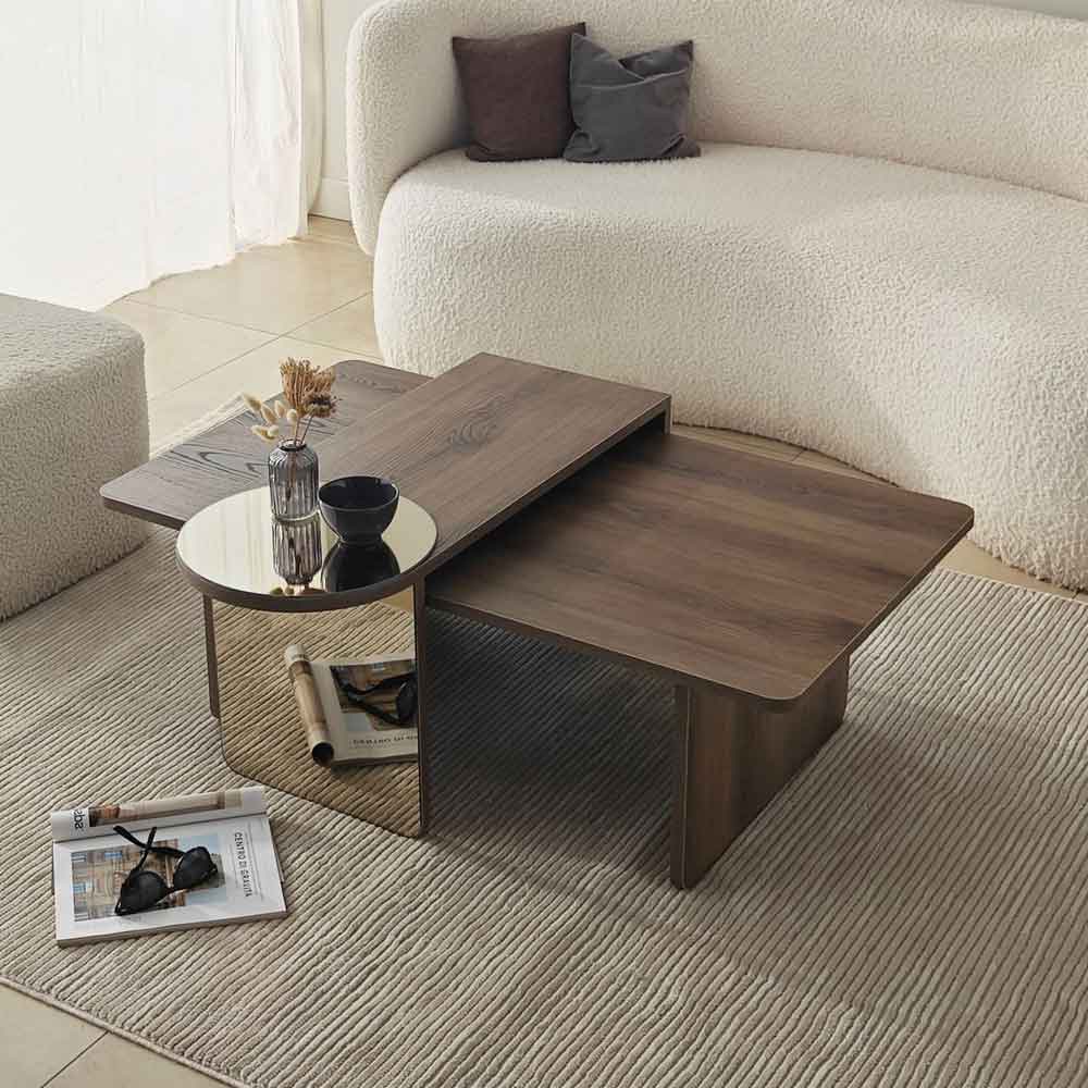 Luna Rectangular Wooden Nest of 2 Tables in Bronze and Walnut