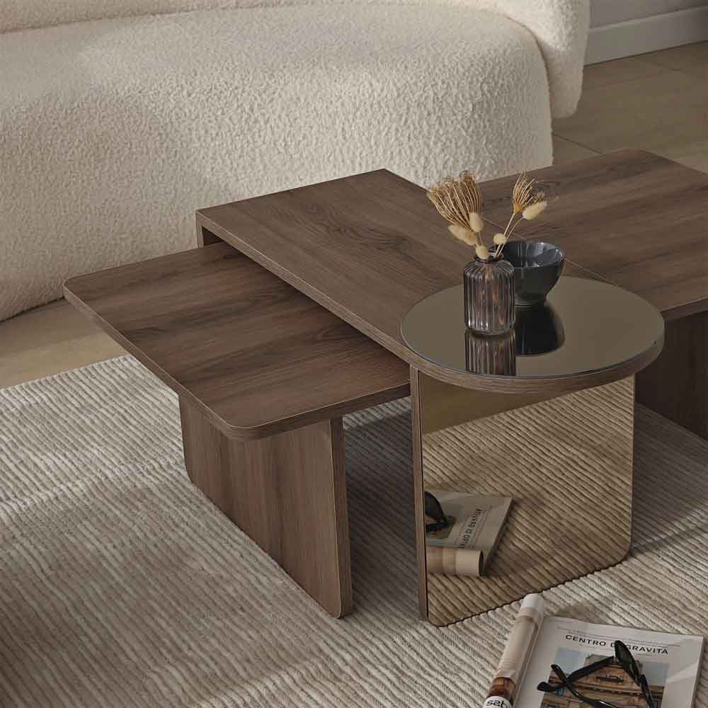 Luna Rectangular Wooden Nest of 2 Tables in Bronze and Walnut