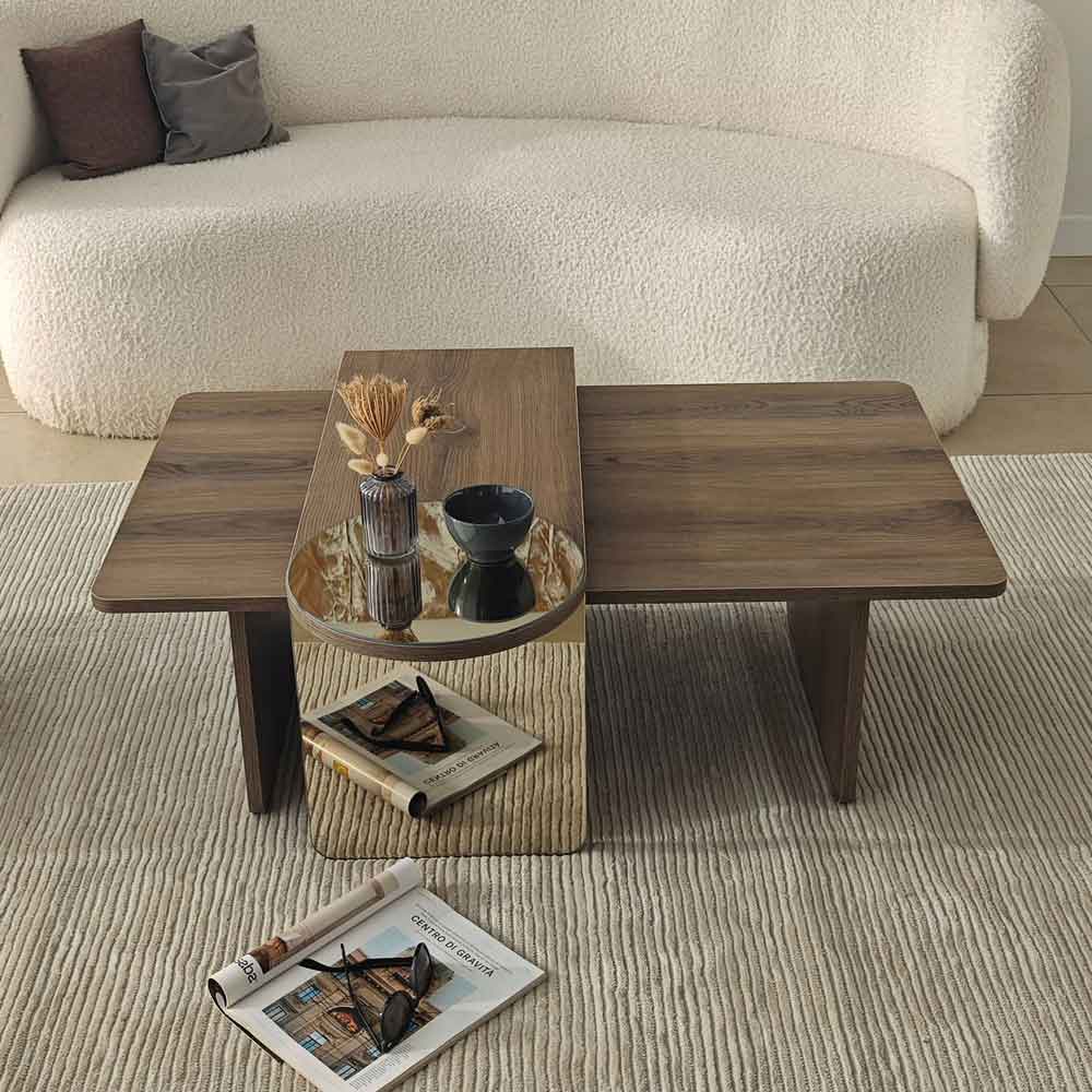 Luna Rectangular Wooden Nest of 2 Tables in Bronze and Walnut