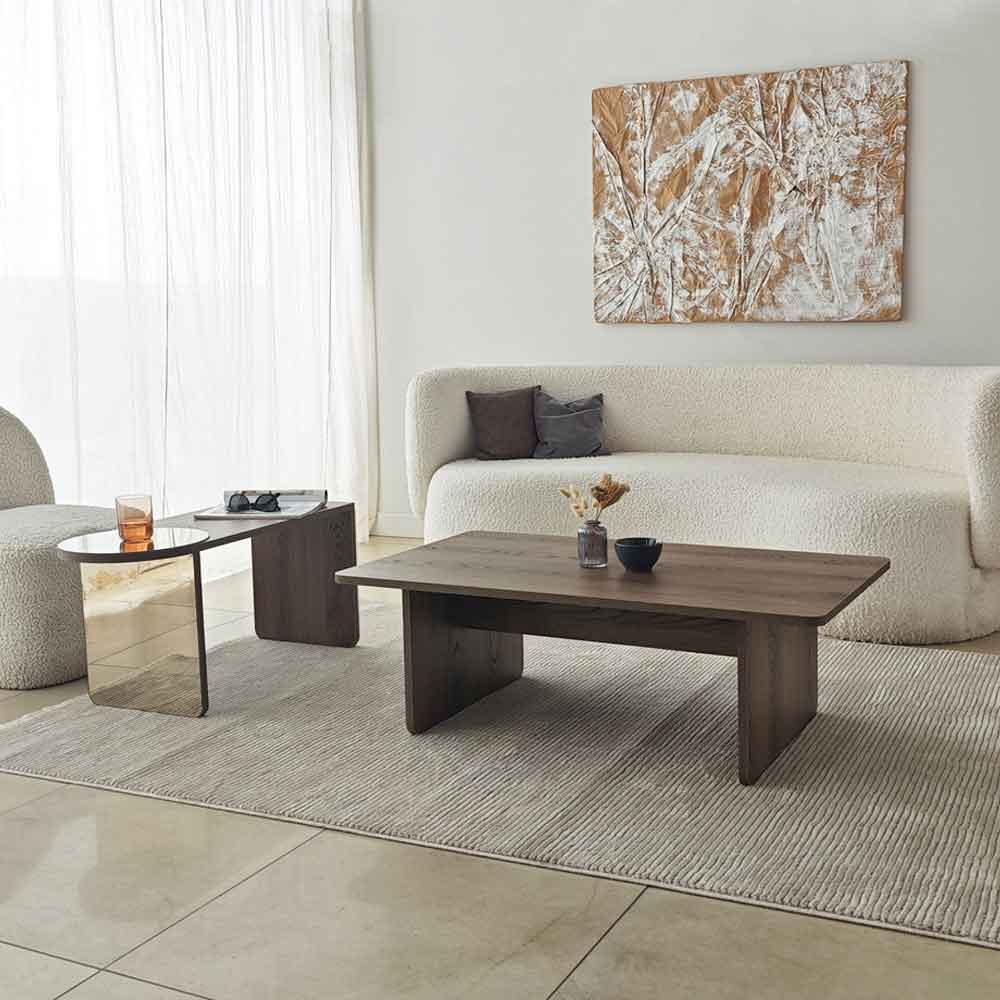 Luna Rectangular Wooden Nest of 2 Tables in Bronze and Walnut
