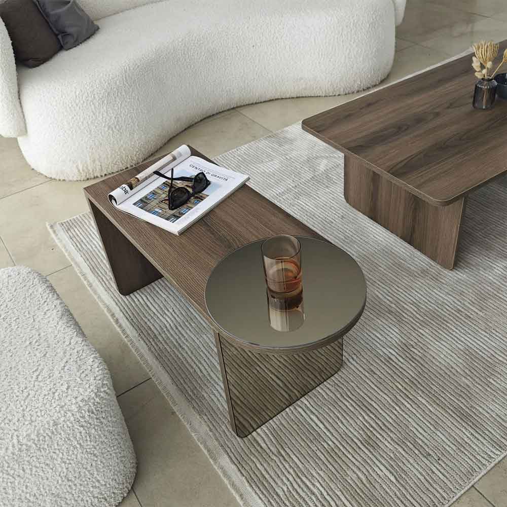 Luna Rectangular Wooden Nest of 2 Tables in Bronze and Walnut