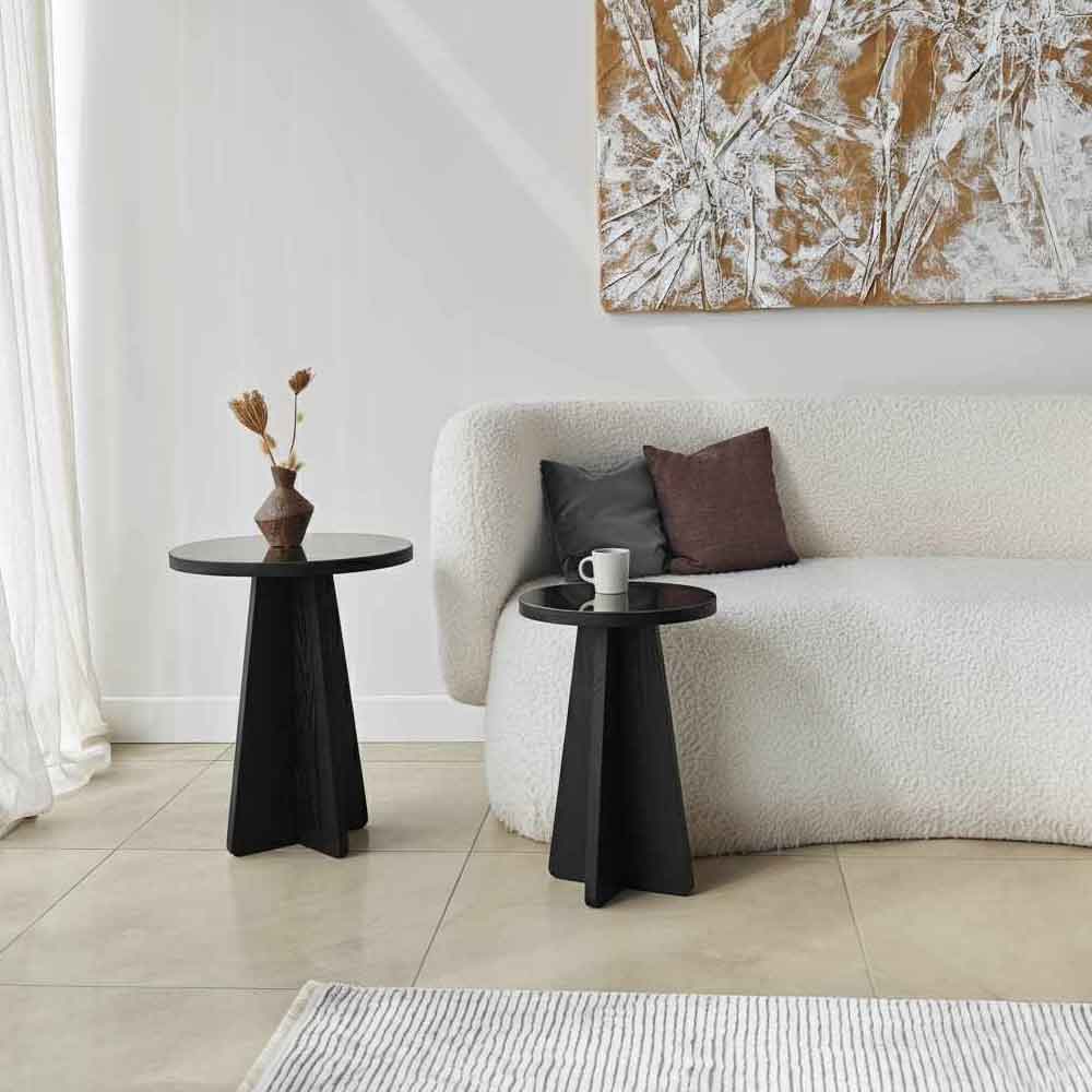 Luna Round Wooden Nest of 2 Side Tables in Black