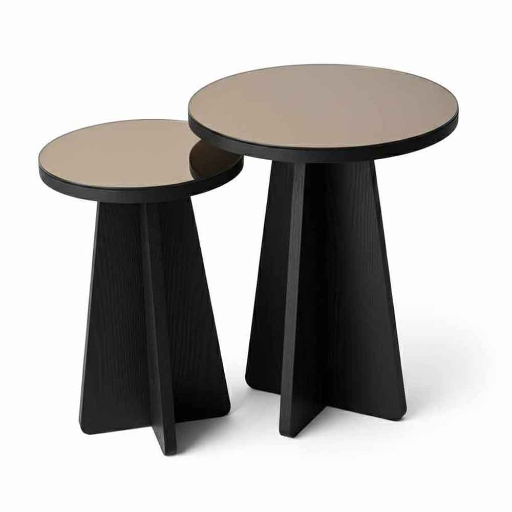 Luna Round Wooden Nest of 2 Side Tables in Black