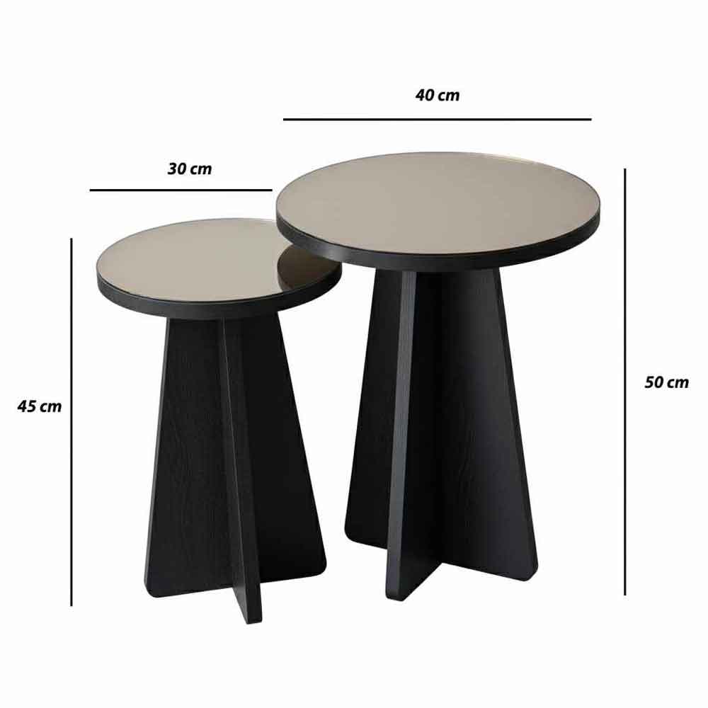 Luna Round Wooden Nest of 2 Side Tables in Black