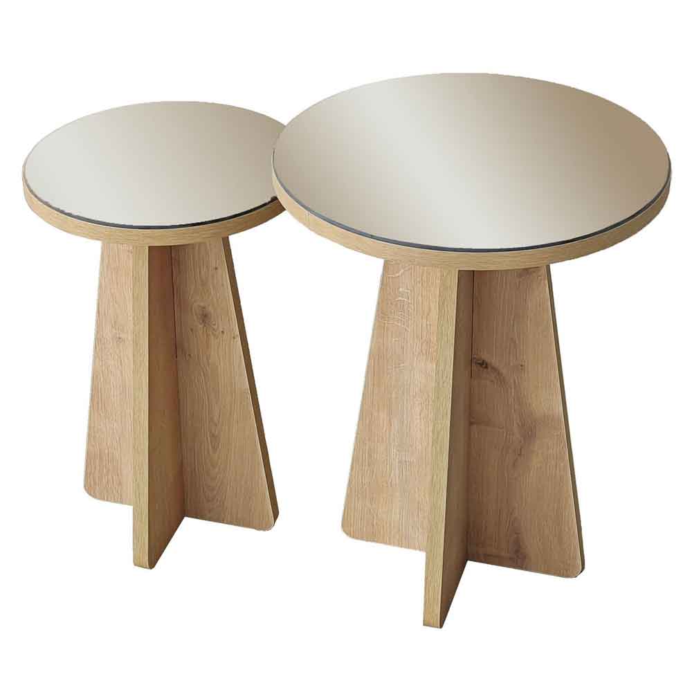 Luna Round Wooden Nest of 2 Side Tables in Bronze and Sapphire Oak