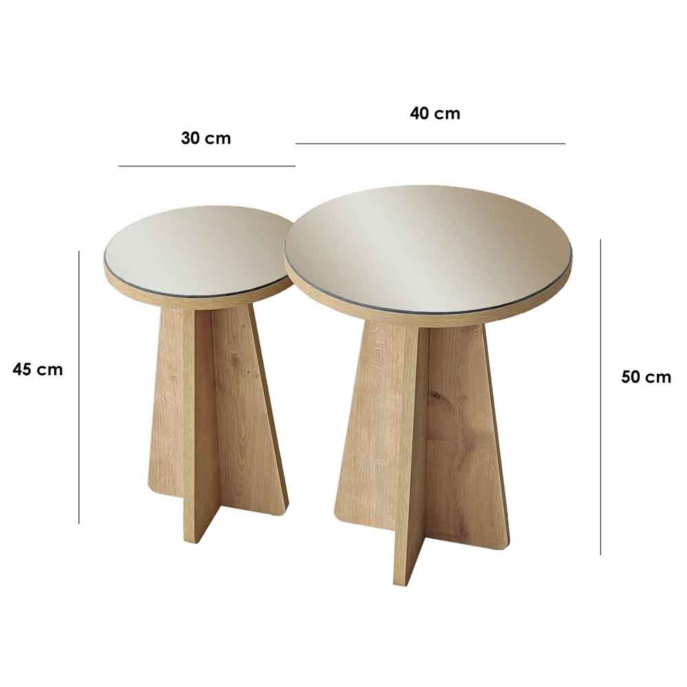 Luna Round Wooden Nest of 2 Side Tables in Bronze and Sapphire Oak