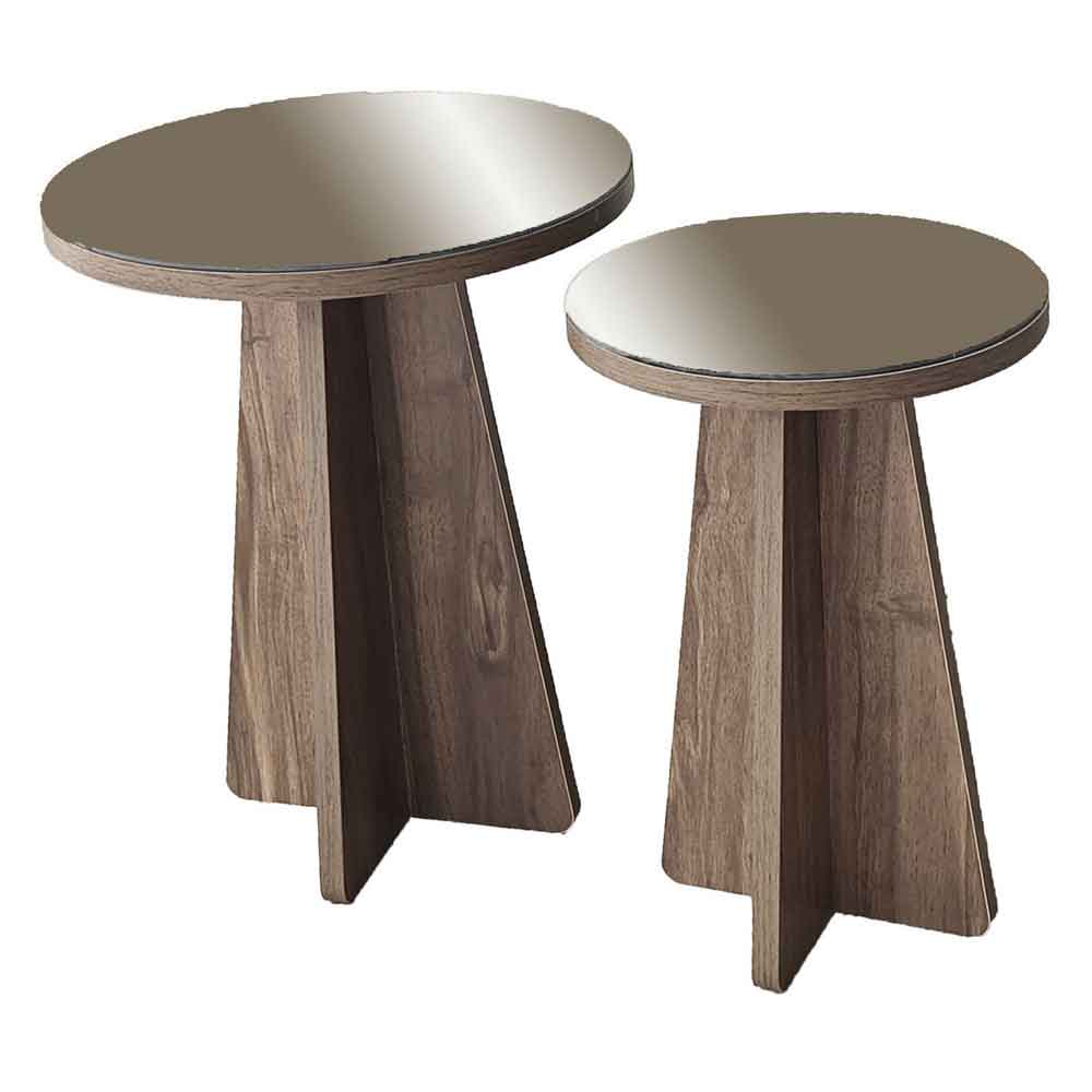 Luna Round Wooden Nest of 2 Side Tables in Bronze and Walnut