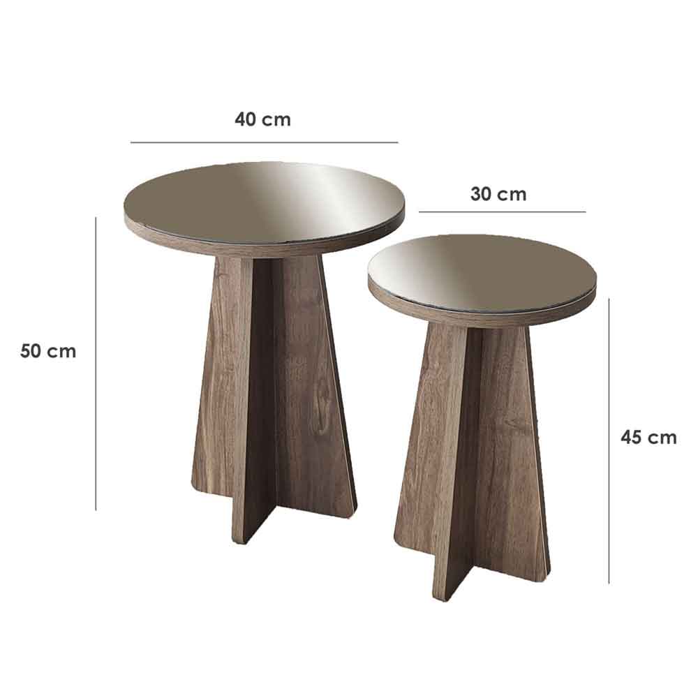 Luna Round Wooden Nest of 2 Side Tables in Bronze and Walnut