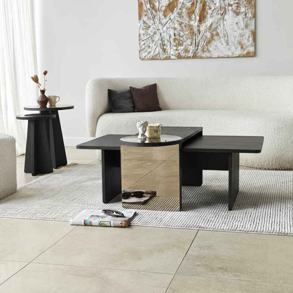 Luna Wooden Nest of 4 Tables Set in Black