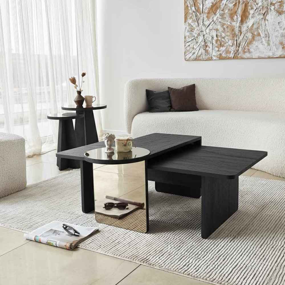 Luna Wooden Nest of 4 Tables Set in Black