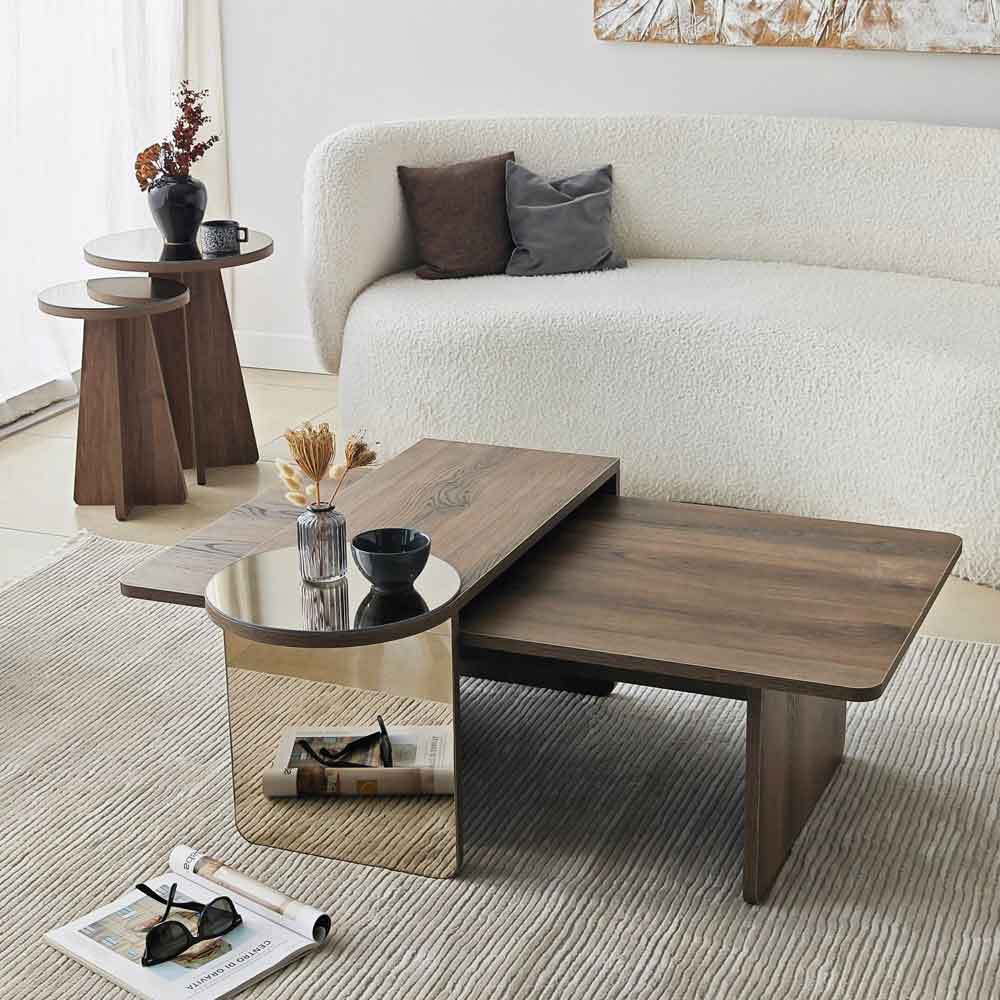 Luna Wooden Nest of 4 Tables Set in Bronze and Walnut