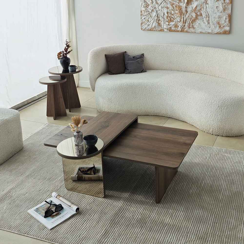Luna Wooden Nest of 4 Tables Set in Bronze and Walnut