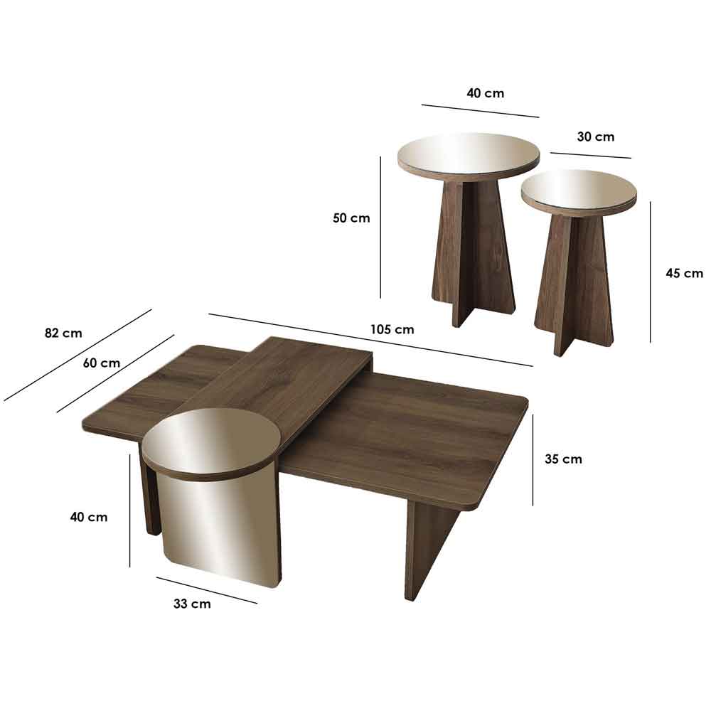 Luna Wooden Nest of 4 Tables Set in Bronze and Walnut
