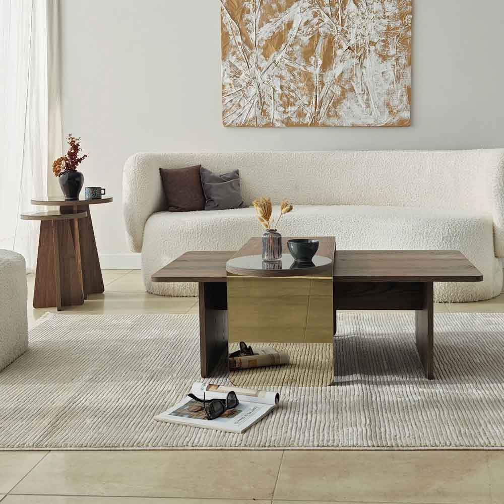 Luna Wooden Nest of 4 Tables Set in Bronze and Walnut