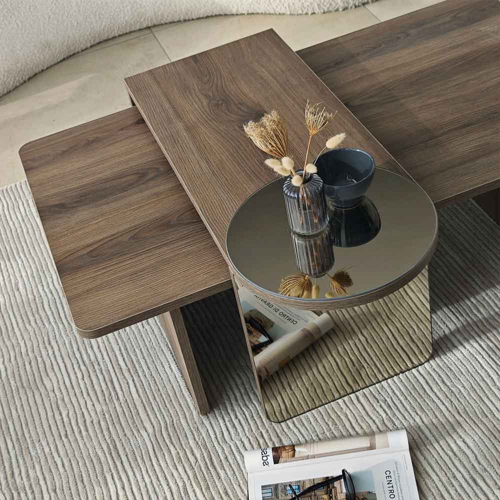 Luna Wooden Nest of 4 Tables Set in Bronze and Walnut