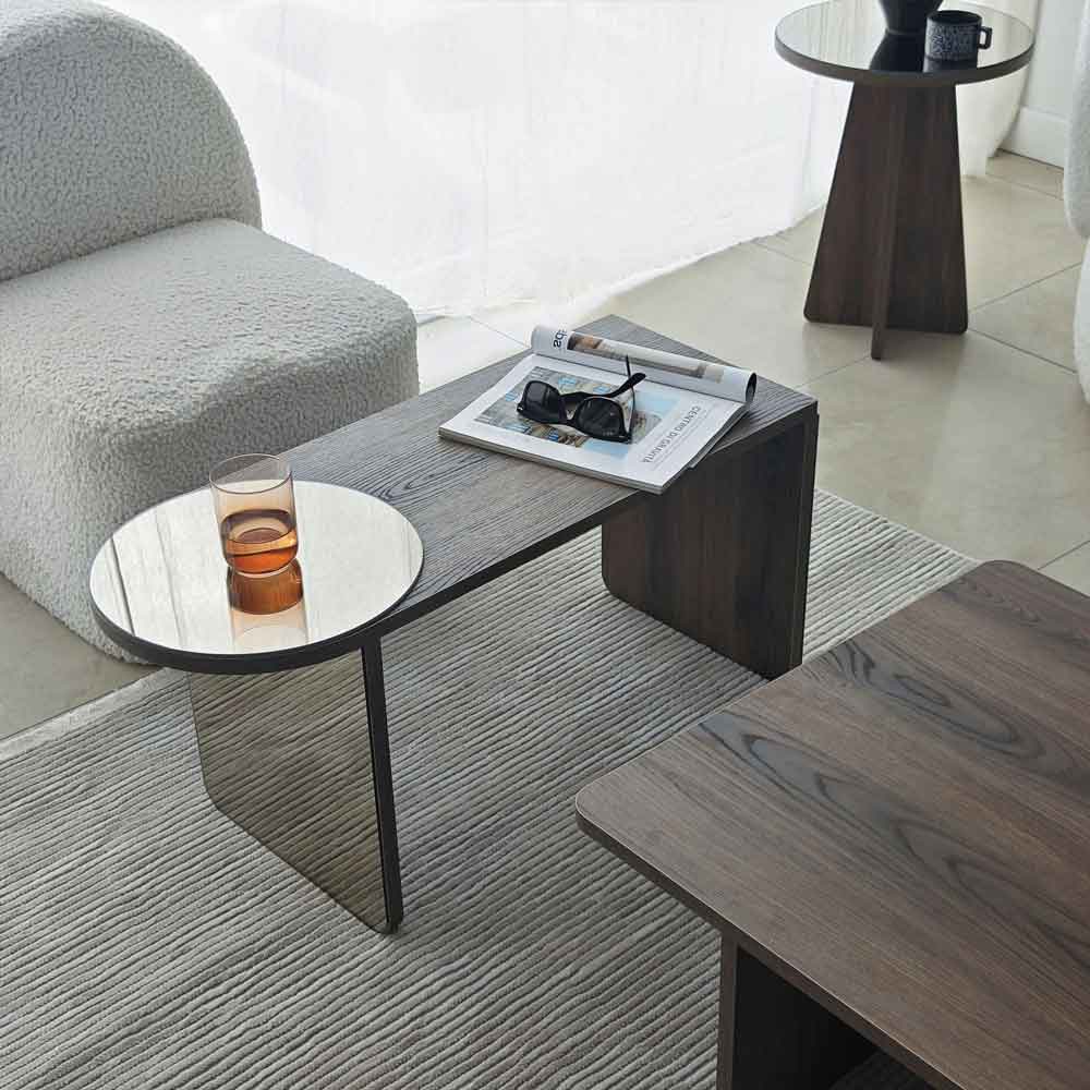 Luna Wooden Nest of 4 Tables Set in Bronze and Walnut