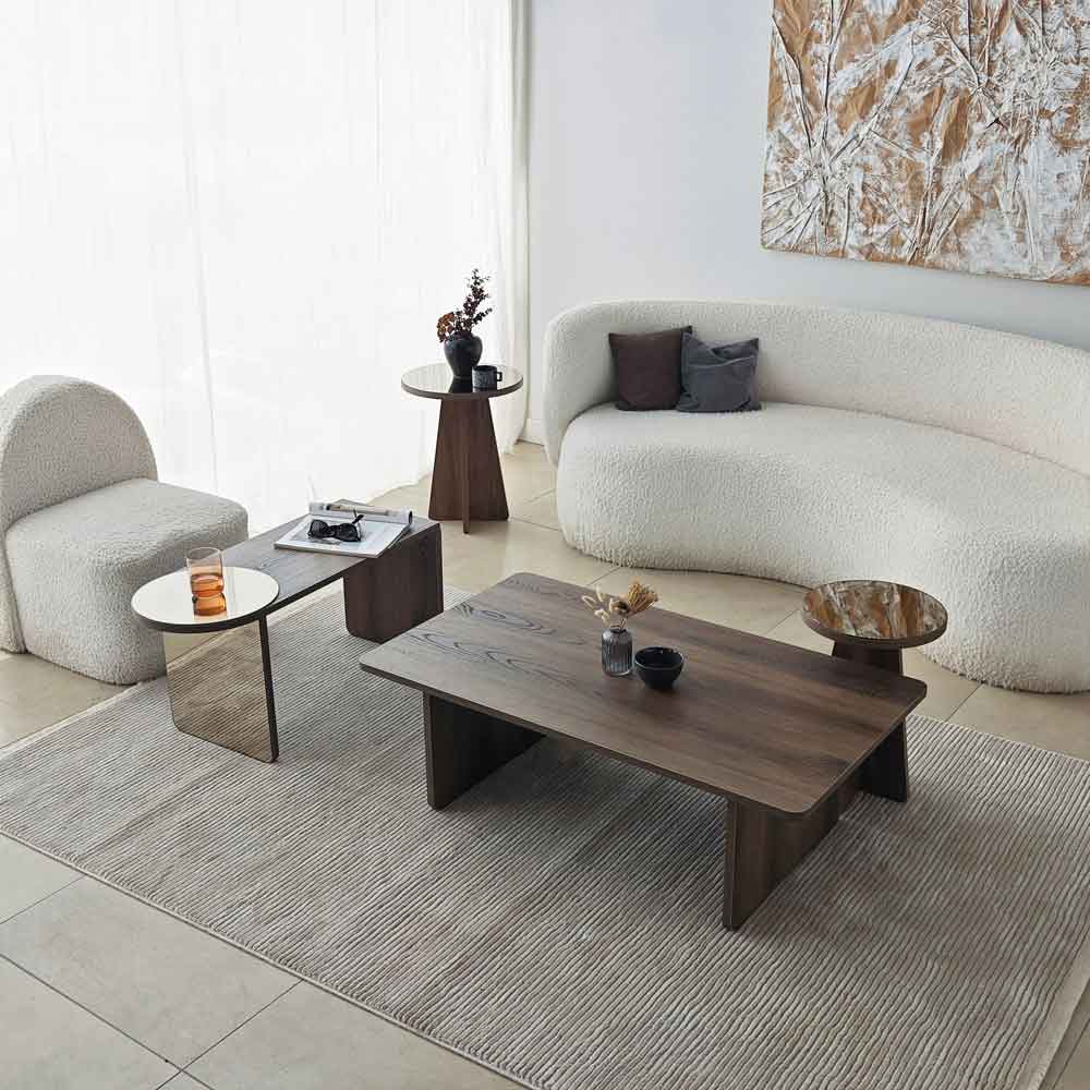 Luna Wooden Nest of 4 Tables Set in Bronze and Walnut