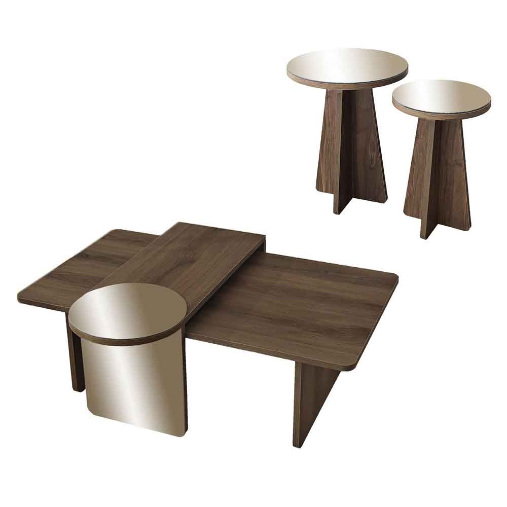 Luna Wooden Nest of 4 Tables Set in Bronze and Walnut