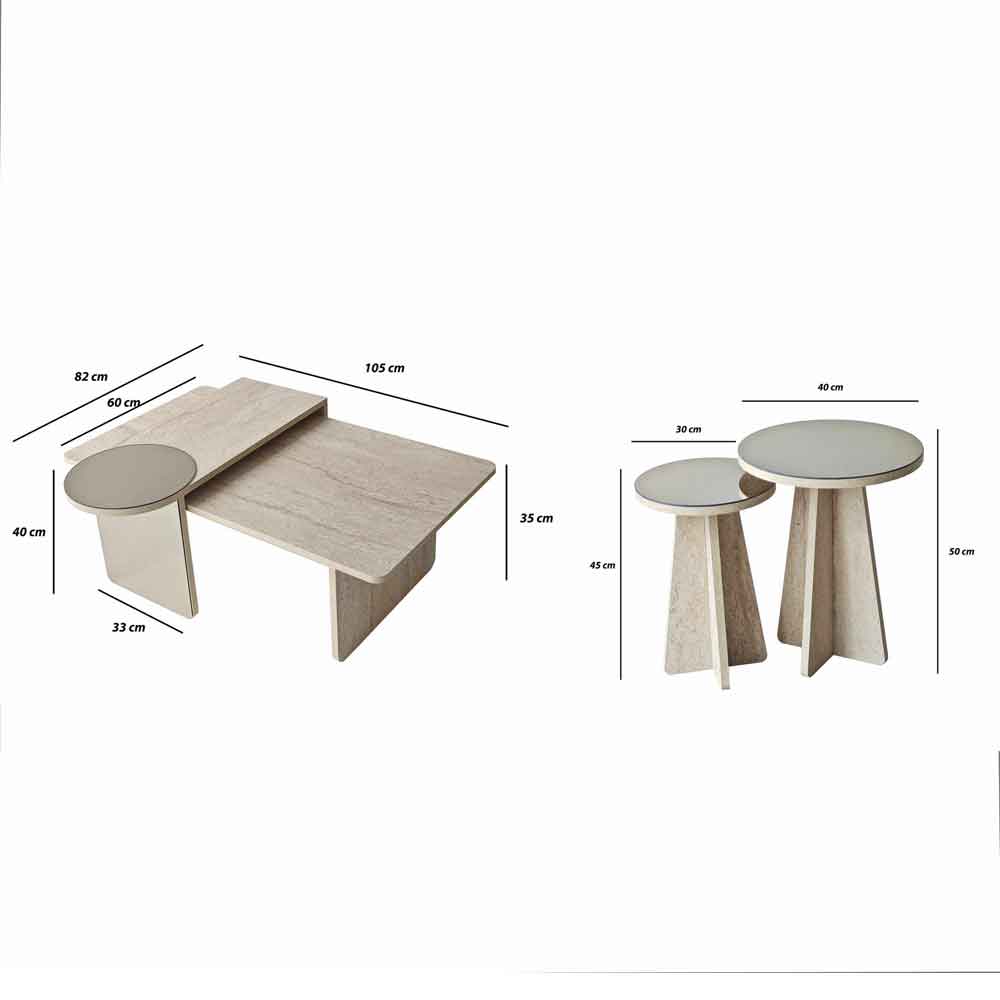 Luna Wooden Nest of 4 Tables Set in Travertine Marble Effect
