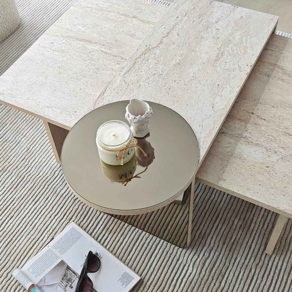 Luna Wooden Nest of 4 Tables Set in Travertine Marble Effect