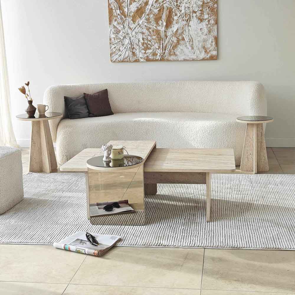 Luna Wooden Nest of 4 Tables Set in Travertine Marble Effect