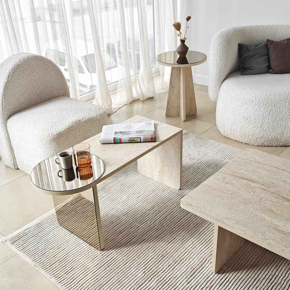 Luna Wooden Nest of 4 Tables Set in Travertine Marble Effect