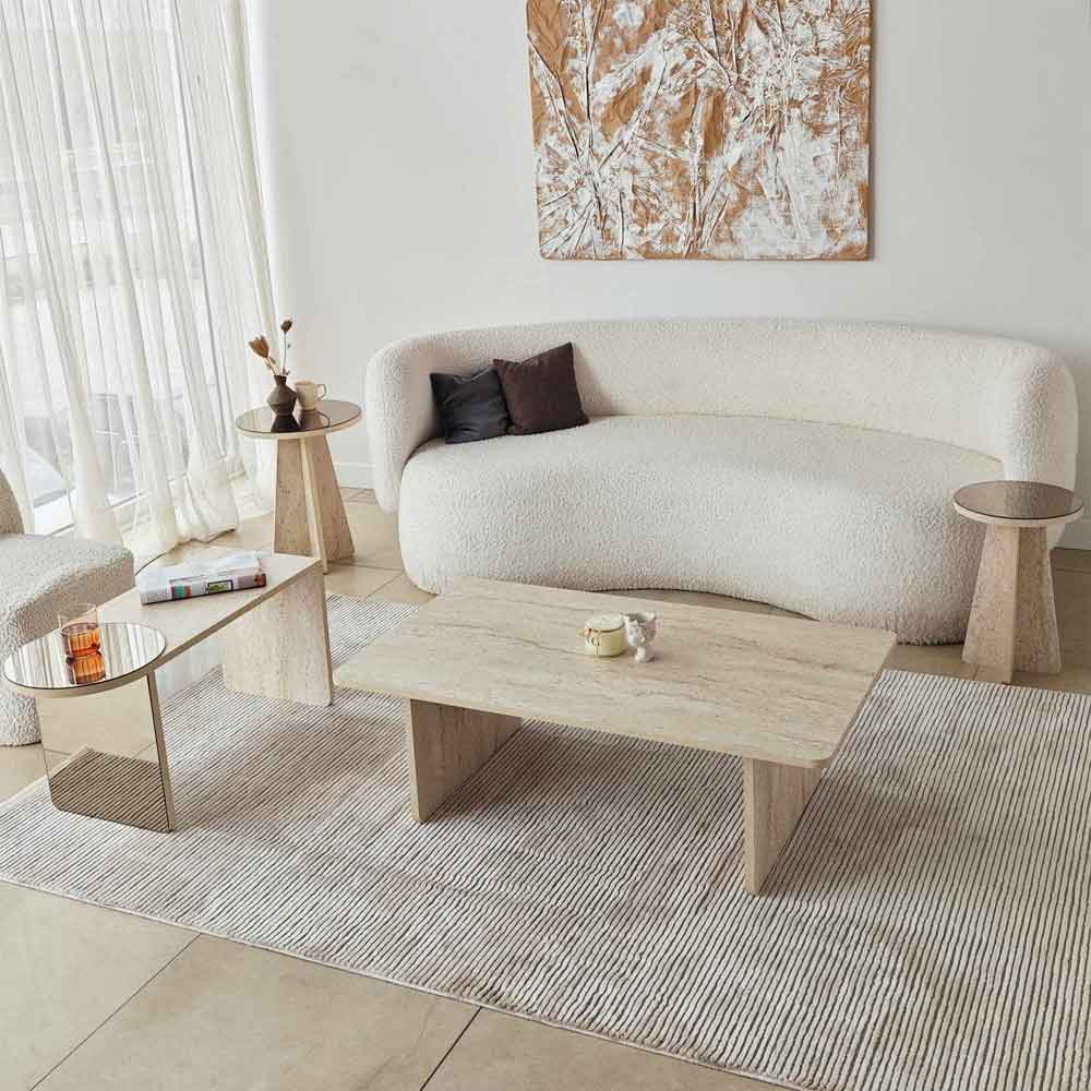 Luna Wooden Nest of 4 Tables Set in Travertine Marble Effect