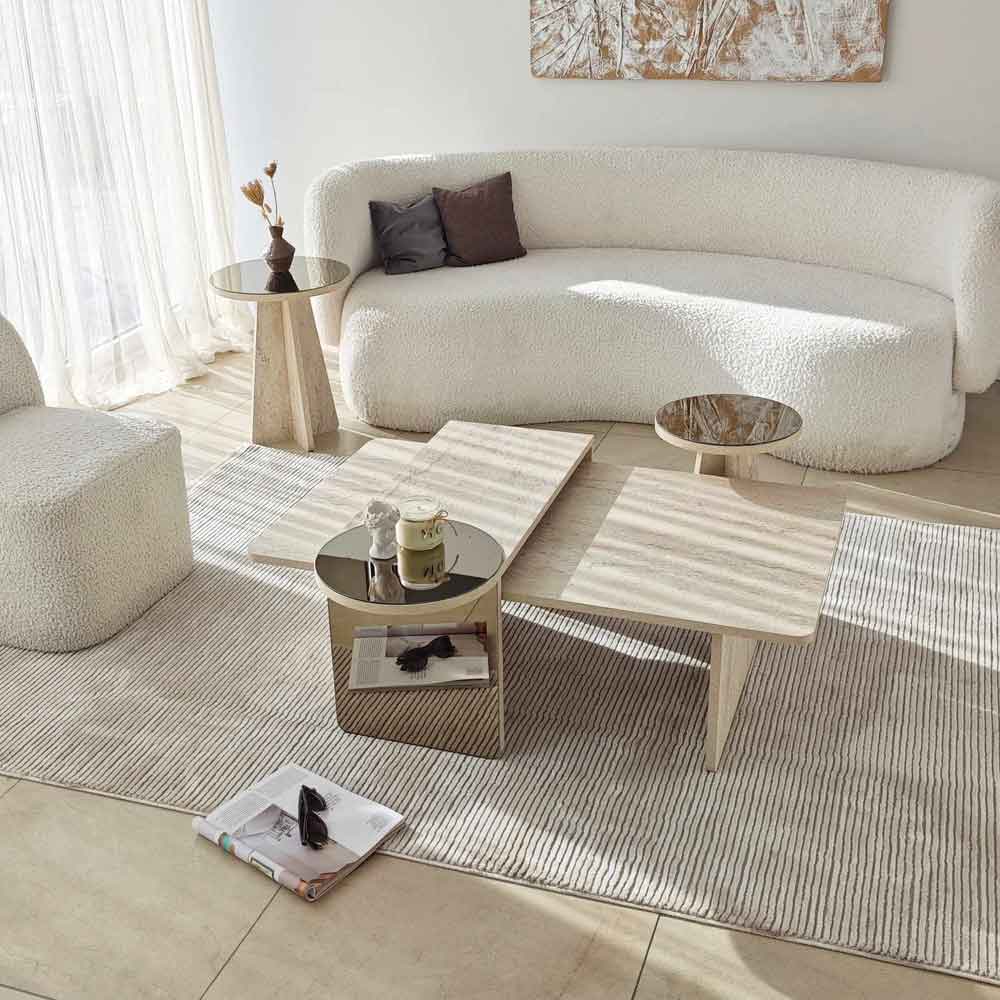 Luna Wooden Nest of 4 Tables Set in Travertine Marble Effect