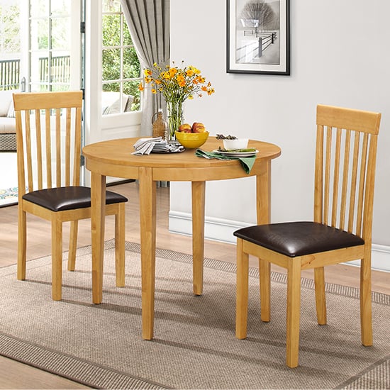 Leiko Wooden Dining Set In Natural With 2 Chairs