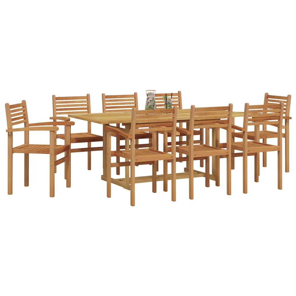 Lunaro Garden Solid Teak Wood Dining Table With 8 Chairs In Brown