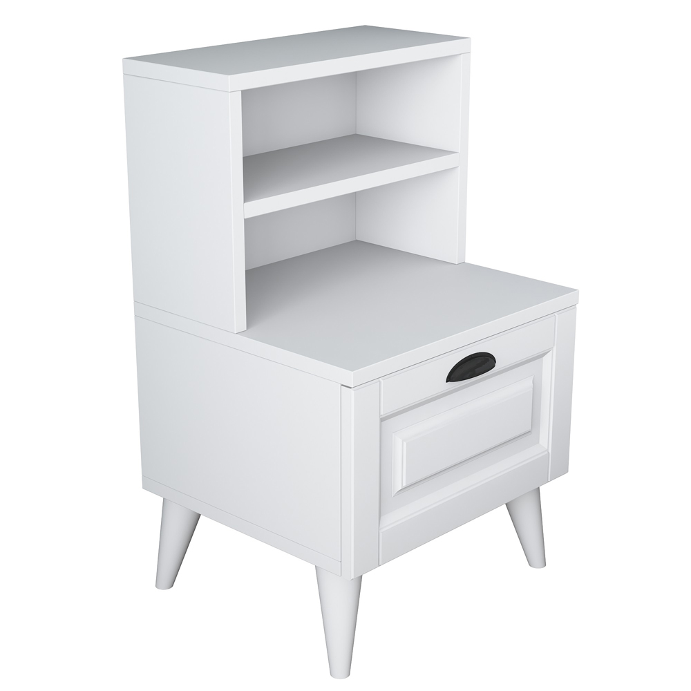 Lundero Wooden Bedside Cabinet With 2 Shelves In White