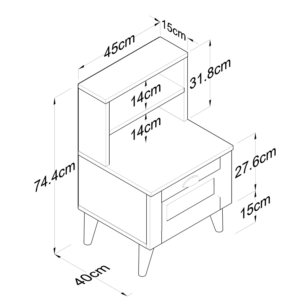 Lundero Wooden Bedside Cabinet With 2 Shelves In White