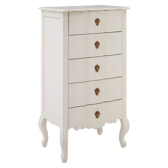 Product photograph of Luria Wooden Chest Of 5 Drawers In White from Furniture in Fashion