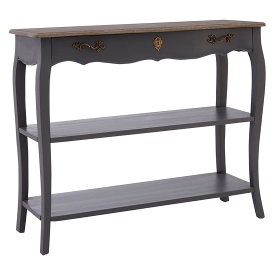 Photo of Luria wooden console table with 2 shelves in dark grey
