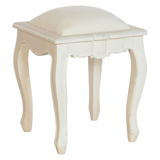 Product photograph of Luria Wooden Stool With Fabric Seat In White from Furniture in Fashion