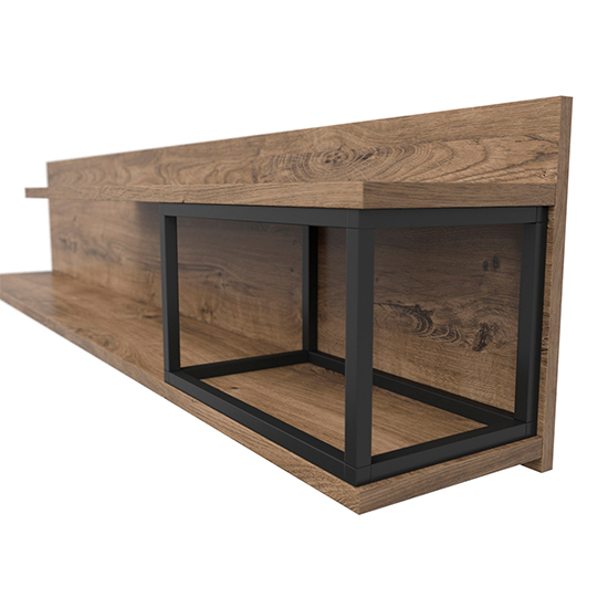 Luton Wooden Wall Shelf In Graphite And Oak Ribbeck Brown Furniture in Fashion