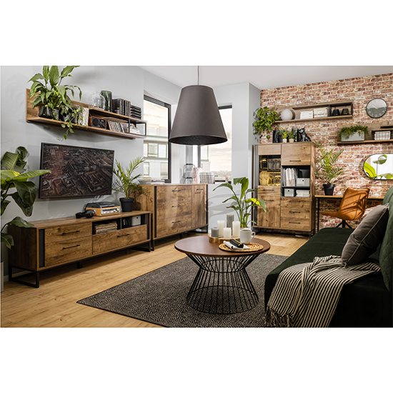 Luton Wooden Wall Shelf In Graphite And Oak Ribbeck Brown Furniture
