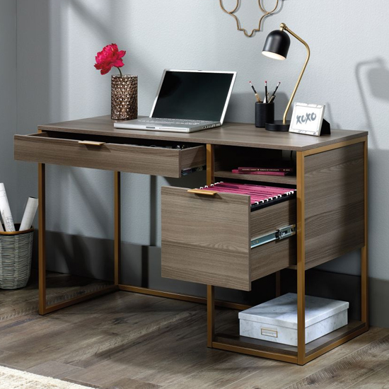 Lemoore Wooden Laptop Desk With 2 Drawers In Diamond Ash