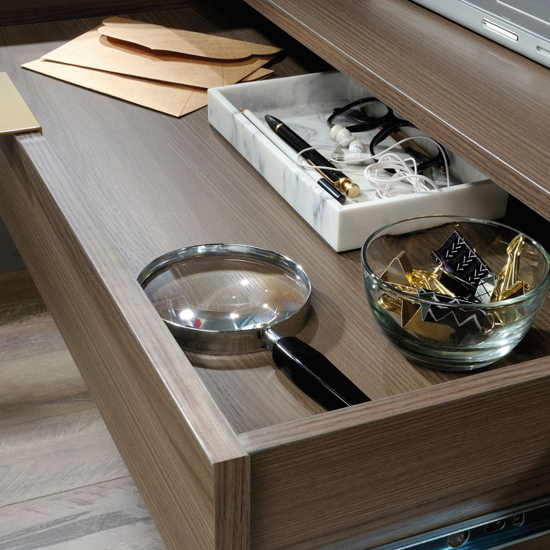 Lemoore Wooden Laptop Desk With 2 Drawers In Diamond Ash