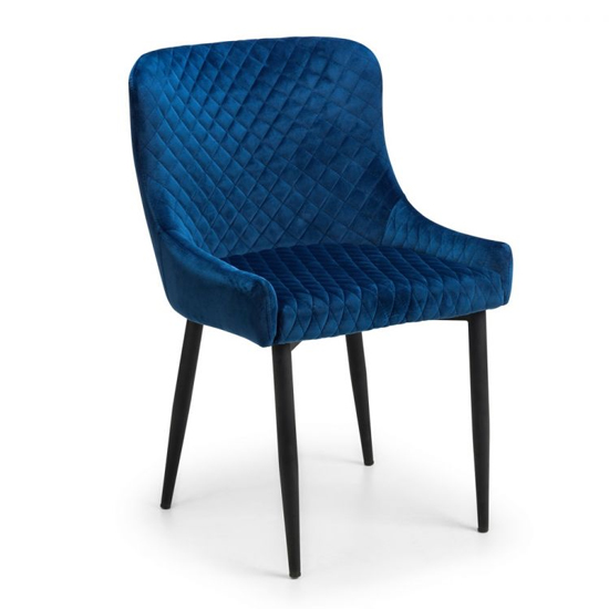 Lakia Blue Velvet Dining Chairs With Black Legs In Pair Furniture in