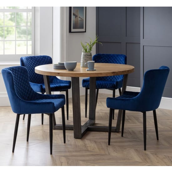 Lakia Blue Velvet Dining Chairs With Black Legs In Pair_4