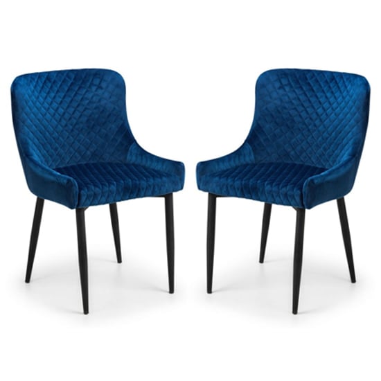 Read more about Luxe blue velvet dining chairs with black legs in pair